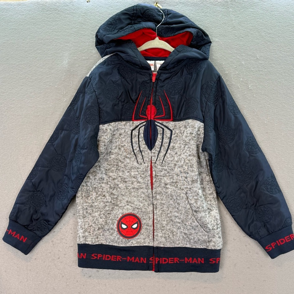 Marvel Spiderman - Boys fleece full zip up jacket hoodie navy grey embroidered 7